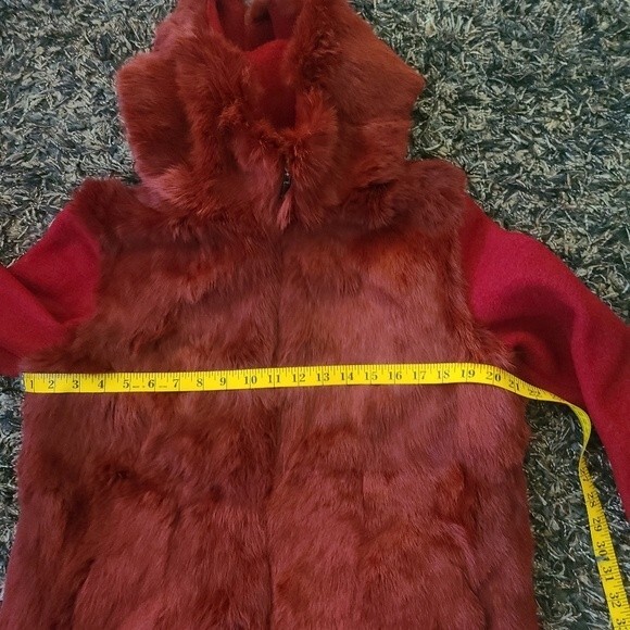 Hilary Radley Red Wool Mix Zip Up Hooded Coat Size L - Picture 14 of 15